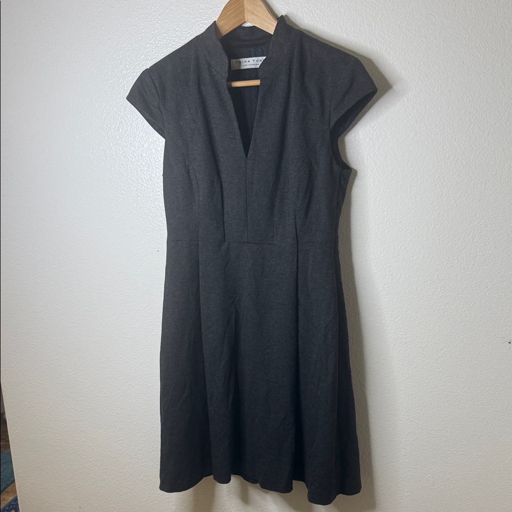 Trina Turk Charcoal Cap Sleeve Midi Dress